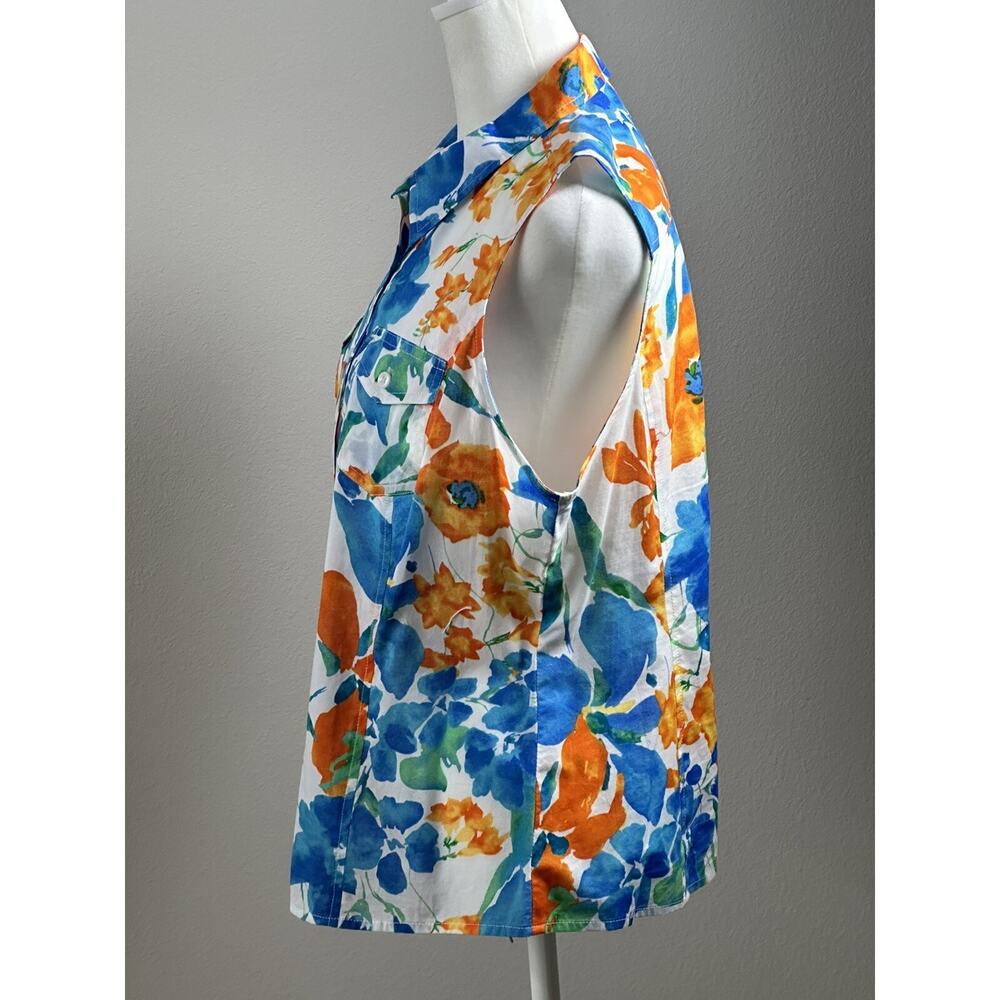 Jones‎ New York Sport Petite PL Sleeveless Floral Blouse Two Front Pockets - Picture 9 of 16